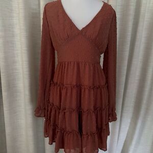 Altard State Dress Womens Small Rose Swiss Dot Cottage Ruffle Zip Up Flowy Gauzy